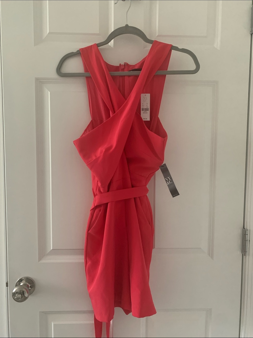 New York & Company Coral-Red wrap Romper